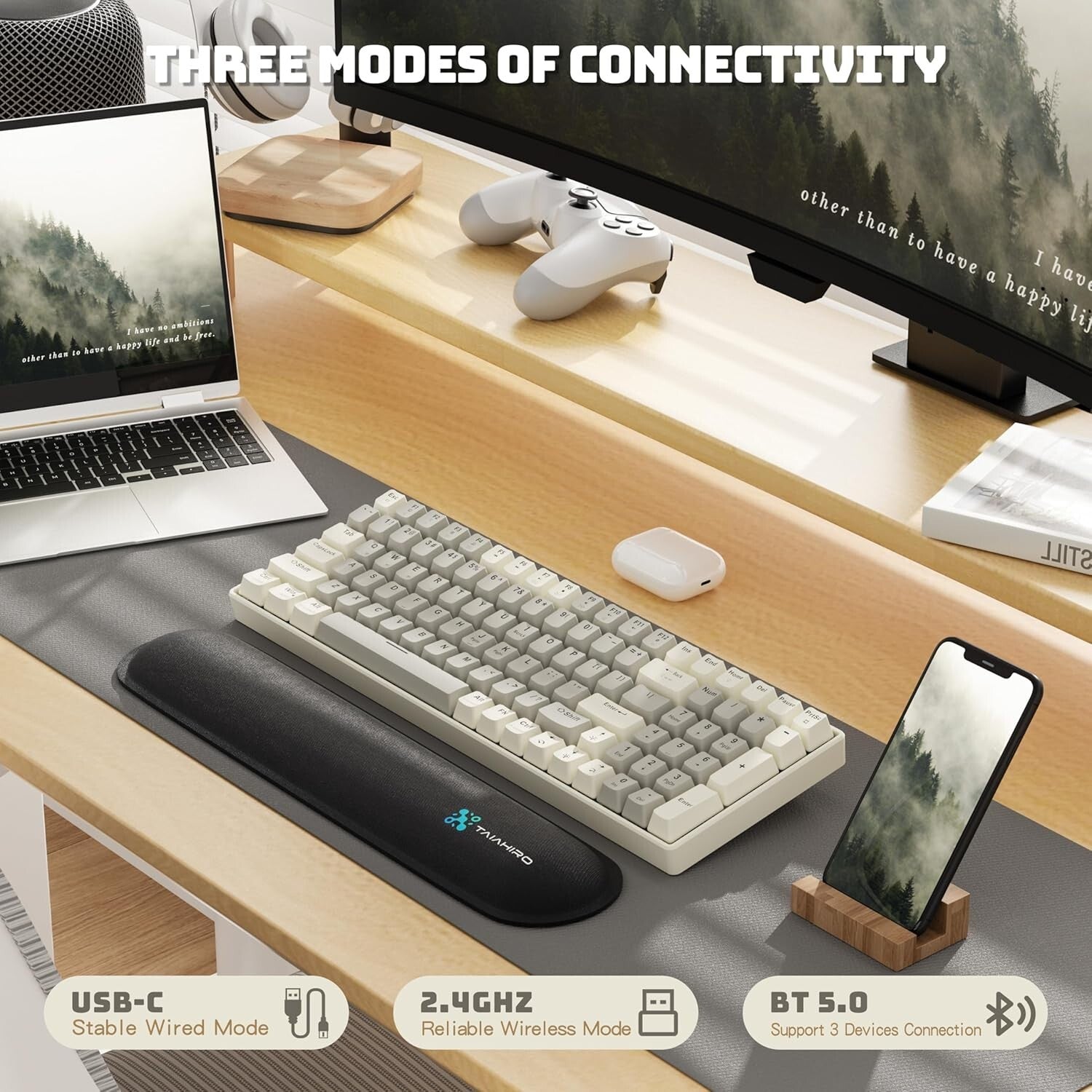 Ergonomic Hot-Swappable Wireless Gaming Keyboard - 3000mAh Battery, Rainbow LED