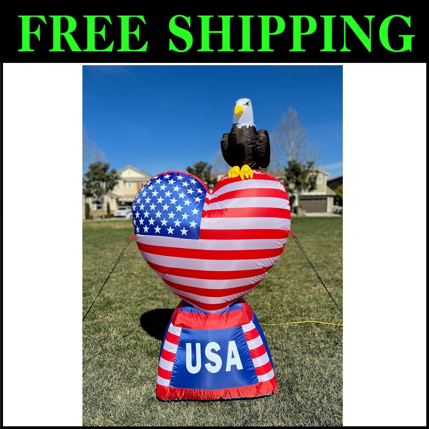 Celebrate July 4th with 5 Ft Inflatable Love Heart & Eagle, LED Lit Decoration