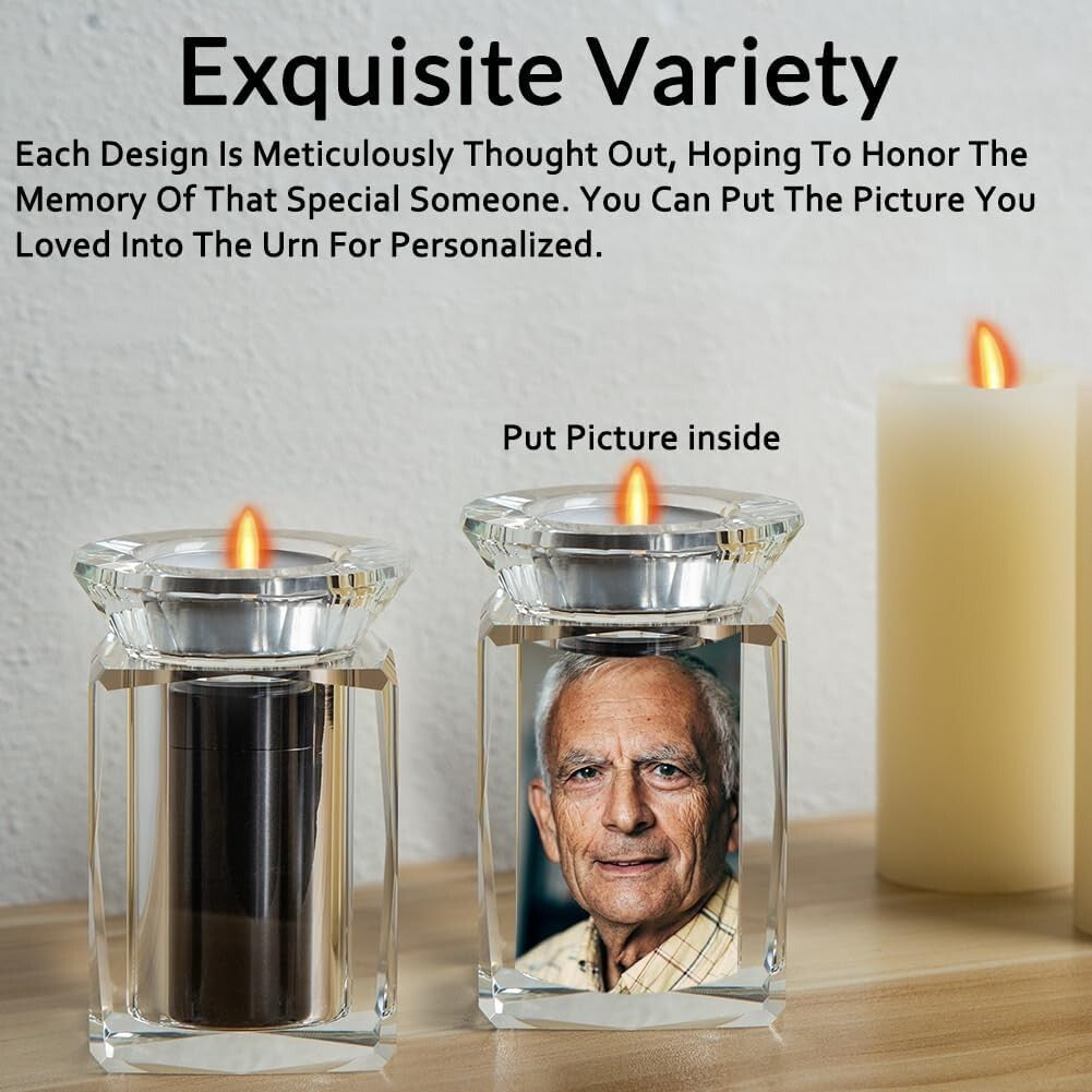 Miniature Crystal Candle Holder Urn - Personalized Ashes Keepsake for Adults