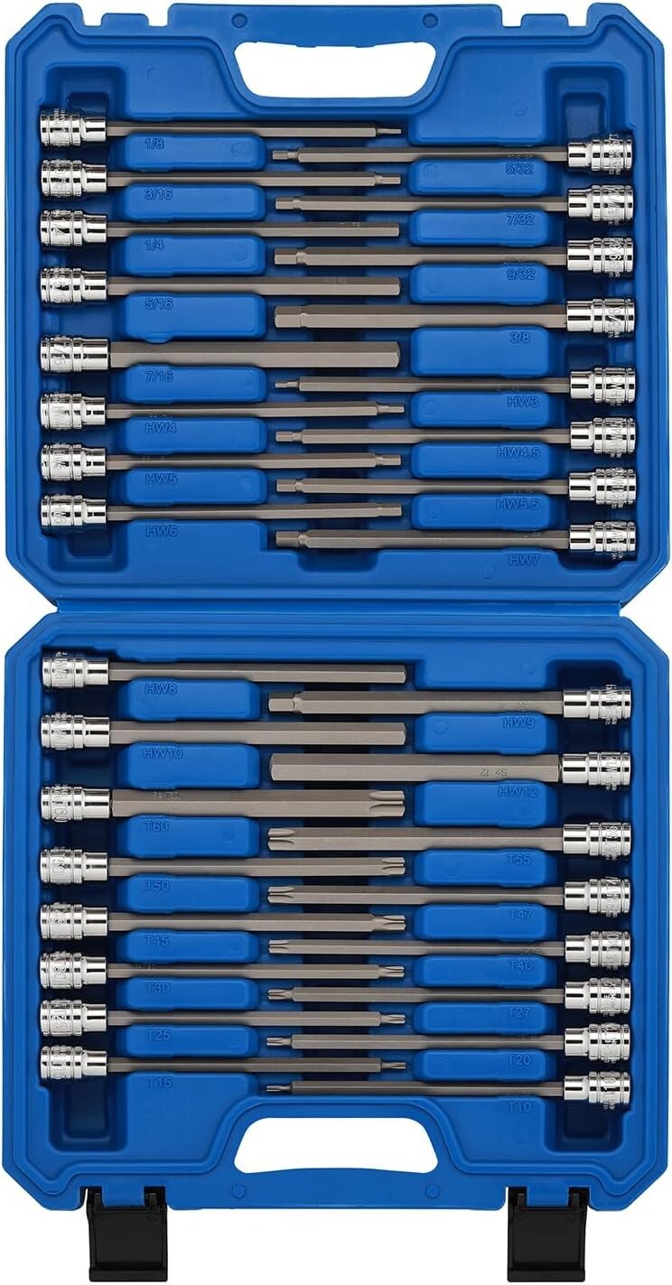 32PCS Extra Long Hex & Torx Bit Socket Set - Chrome Vanadium Steel Excellence