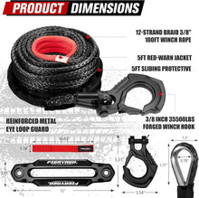 Load image into Gallery viewer, Ultra Strong Synthetic Winch Line 3/8'' x 100ft with Steel Hook &amp; Fairlead