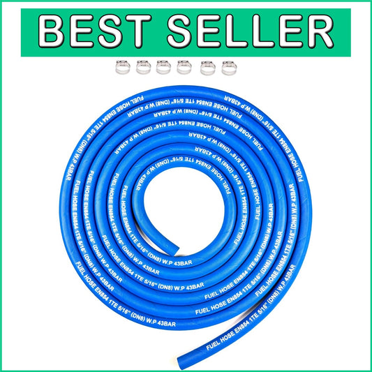 15FT High Pressure Fuel Hose 5AN 5/16" with 6 Clamps - Durable Rubber Blue