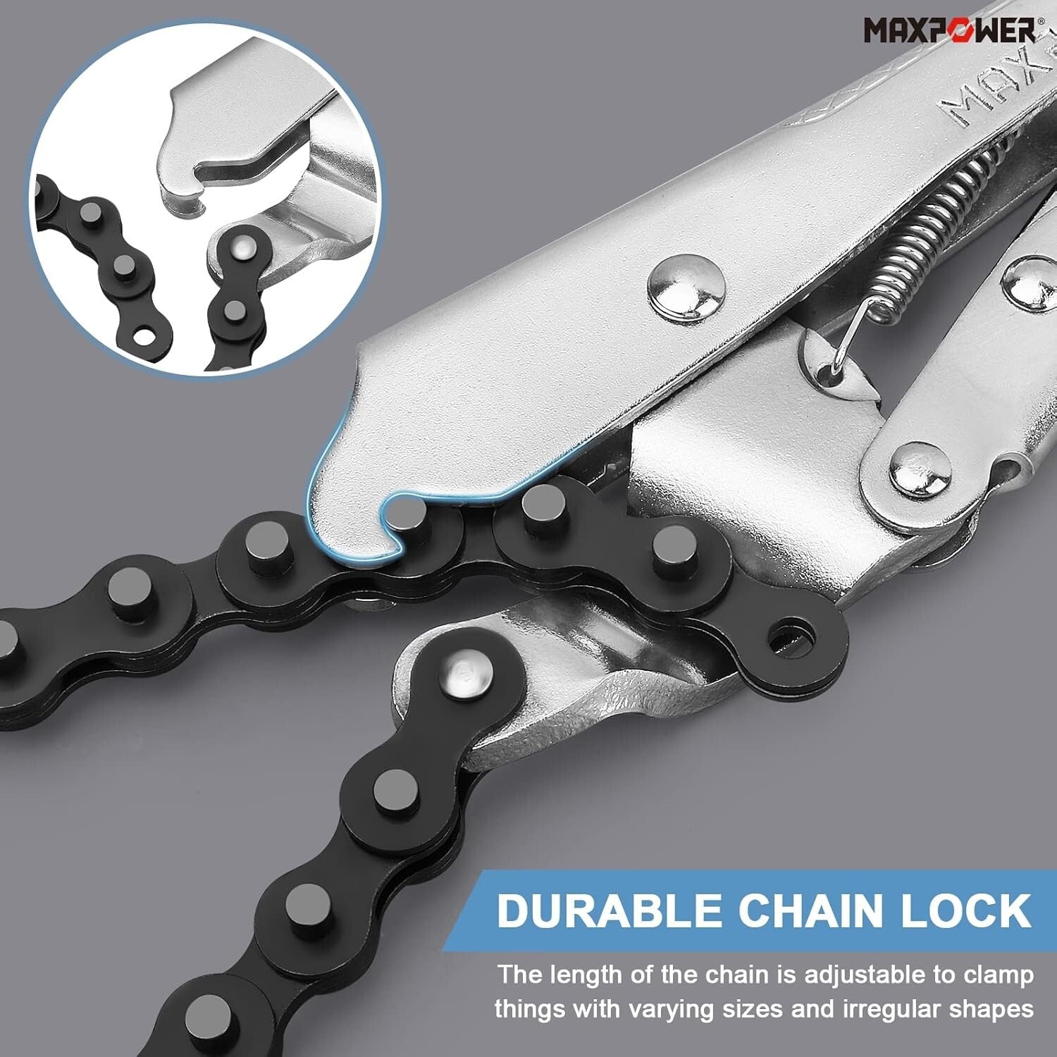Adjustable 9-Inch Chain Clamp with 19.7-Inch Chain - Comfortable Grip Included