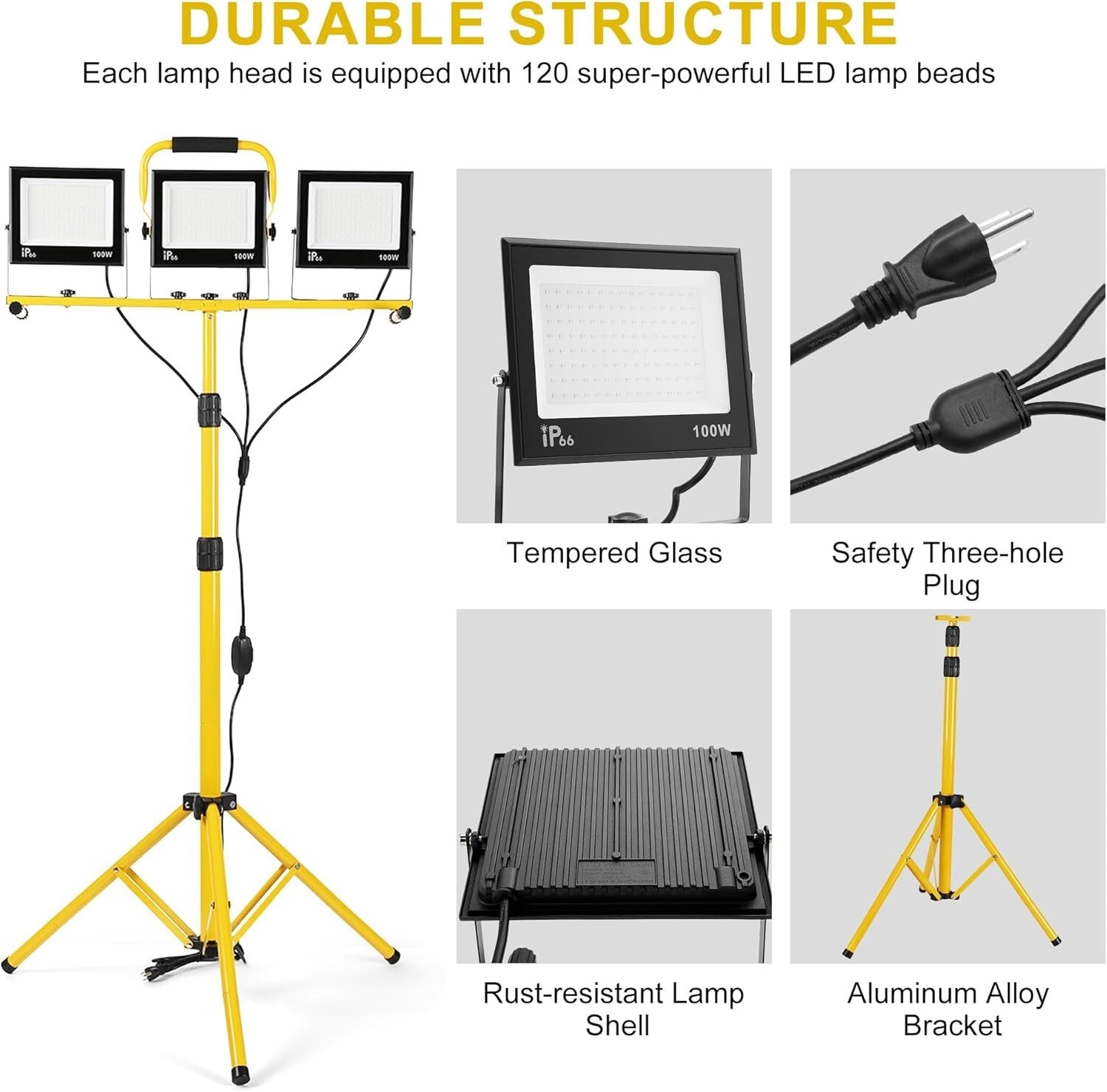30000 Lumen Waterproof LED Work Light with Adjustable Tripod for Professionals
