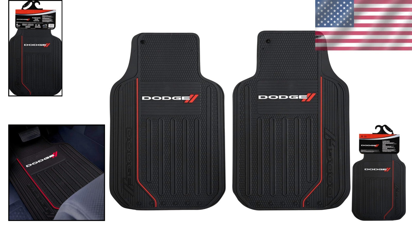 Dodge Elite Series Universal Floor Mat Set - Stylish Black PVC Protection