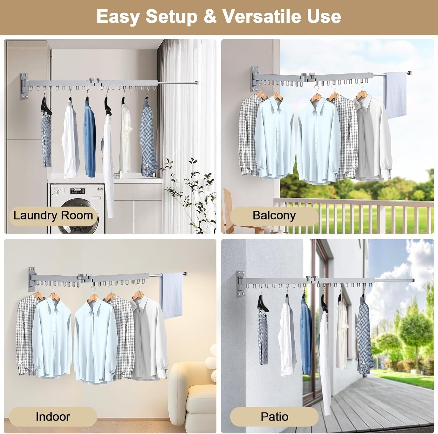 Retractable Laundry Drying Rack - Space-Saving 330 lbs Capacity, Aluminum Frame