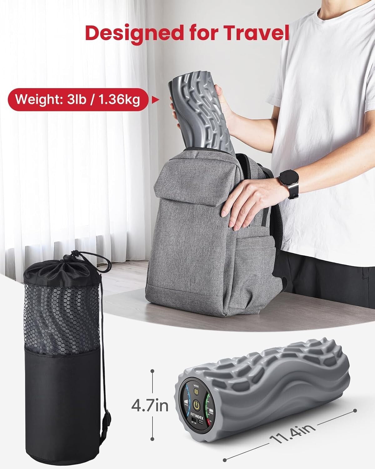 Dynamic Foam Roller with 3 Density Settings - Rechargeable & Travel-Friendly
