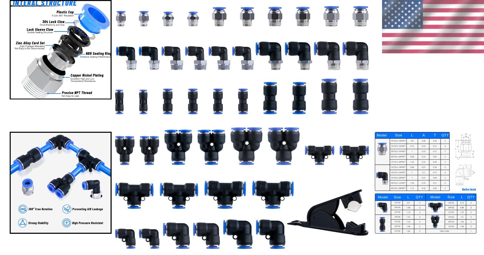 Versatile 53-Piece Air Line Kit with Durable Storage Case & Tubing Cutter