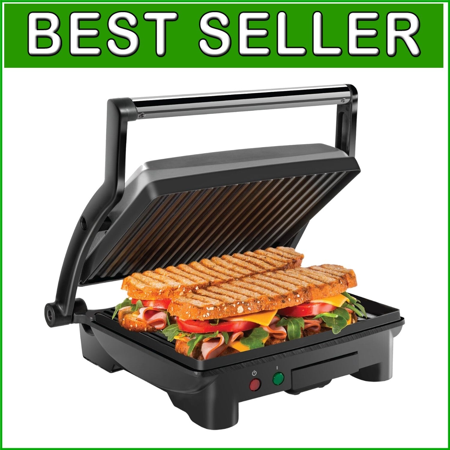 Effortless 4 Slice Panini Press with Non-Stick Plates - Ideal for Small Kitchens