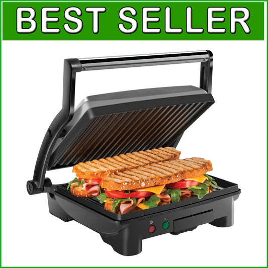 Effortless 4 Slice Panini Press with Non-Stick Plates - Ideal for Small Kitchens