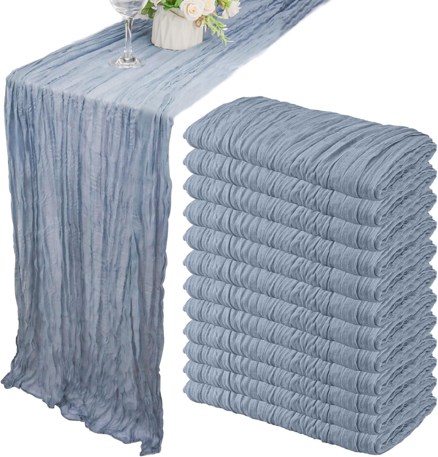 Versatile 10ft Dusty Blue Cheesecloth Table Runners - 12 Pack for All Occasions