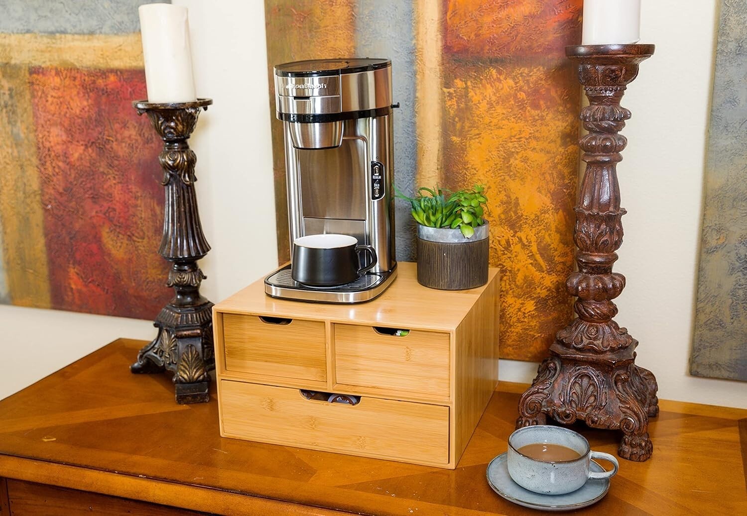 Elegant Extra Large Bamboo Coffee Pod Organizer with Sliding Drawers - 2 Tiers