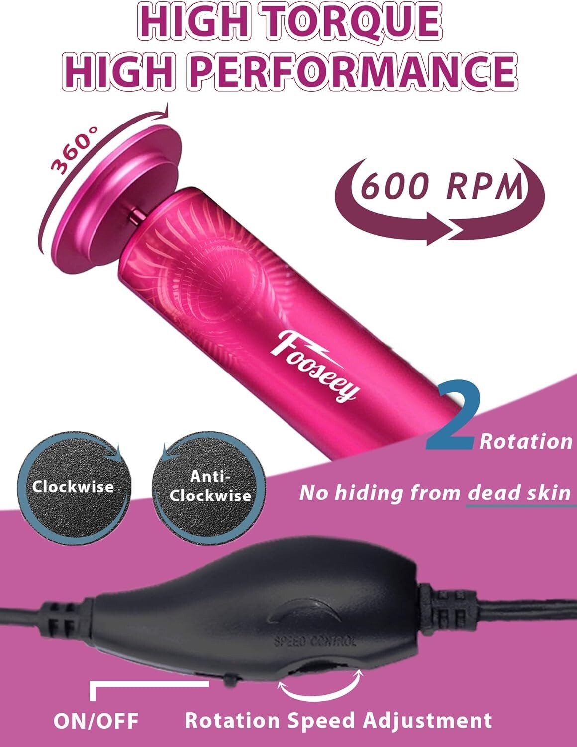 Professional Electric Foot File - Upgrade with 60 Sandpaper Discs & 6.5FT Cord