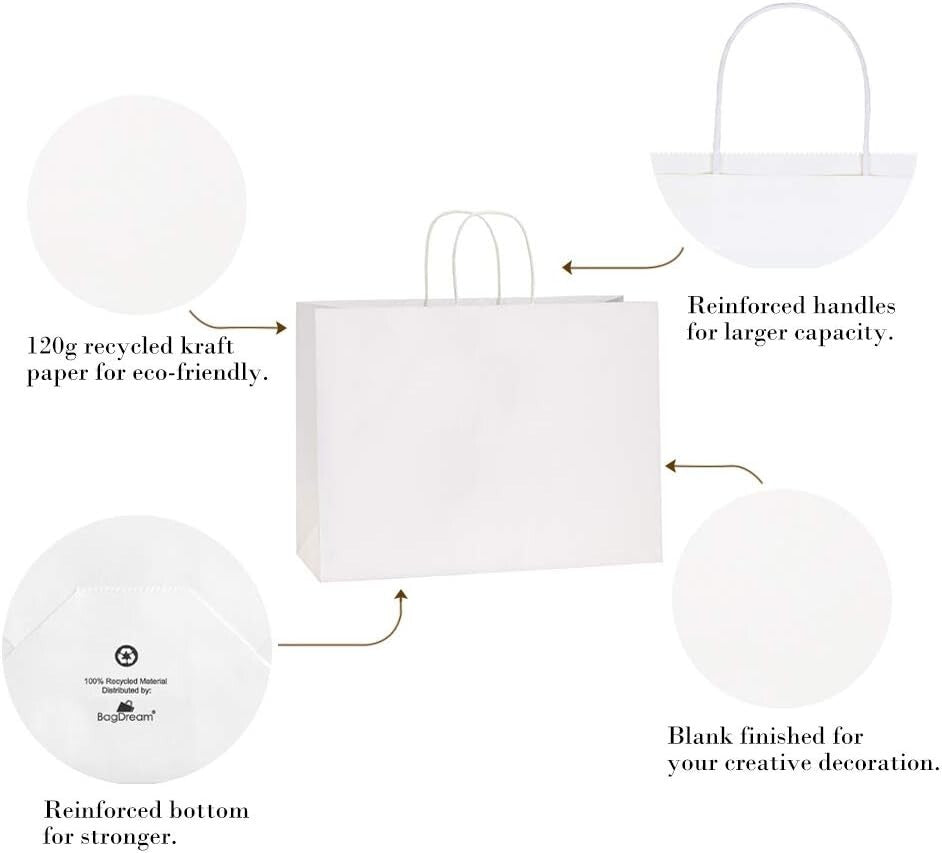 Eco-Friendly 100-Pack Large Kraft Paper Bags with Handles for Events and Retail