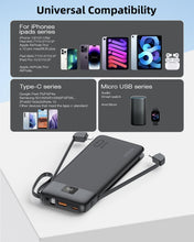 Load image into Gallery viewer, Ultra-Portable 10,000mAh Charger Set with Built-in Cables for iPhones &amp; Androids