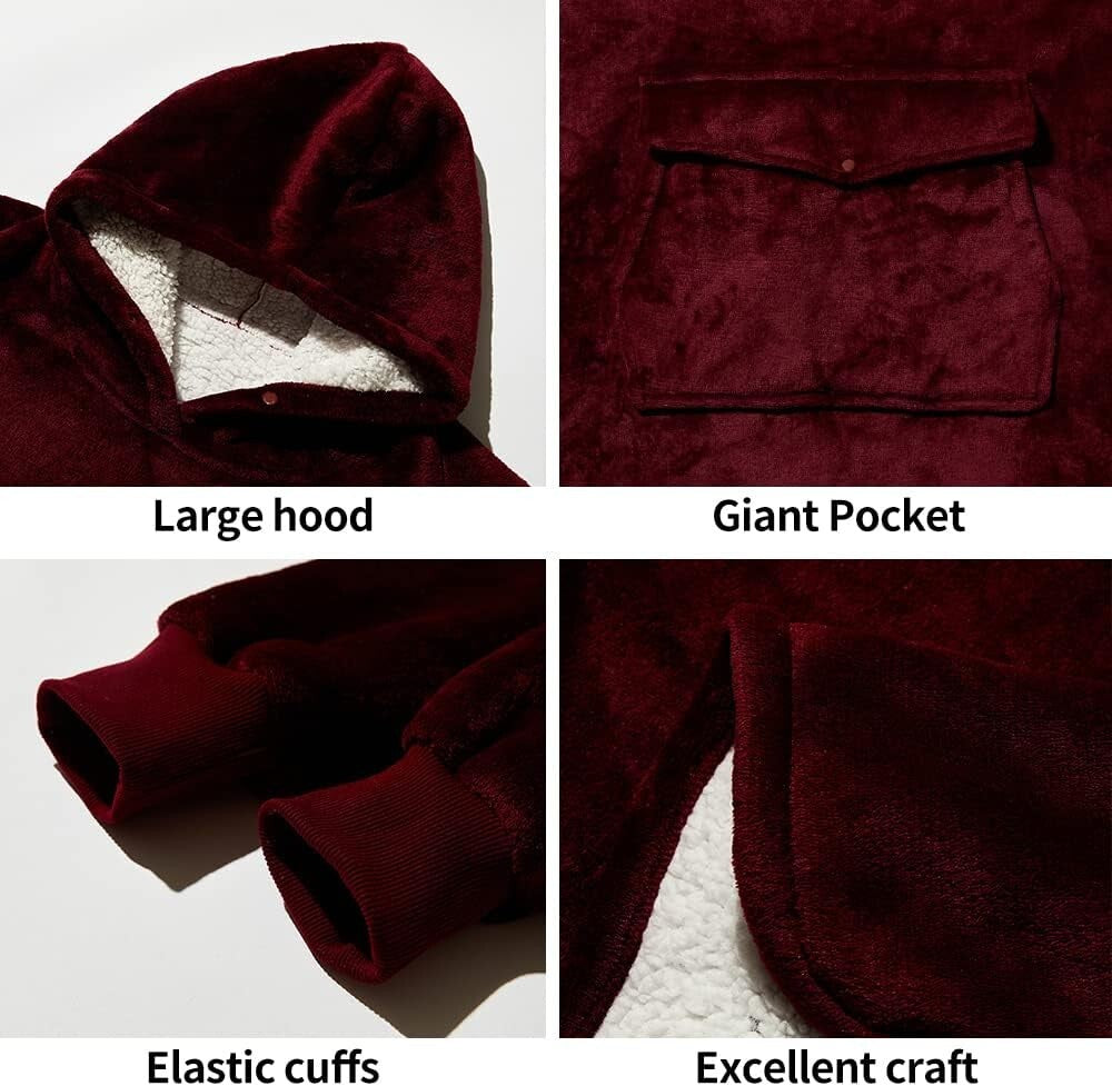 Cozy Oversized Sherpa Blanket Hoodie with Giant Pocket - Perfect Gift for All