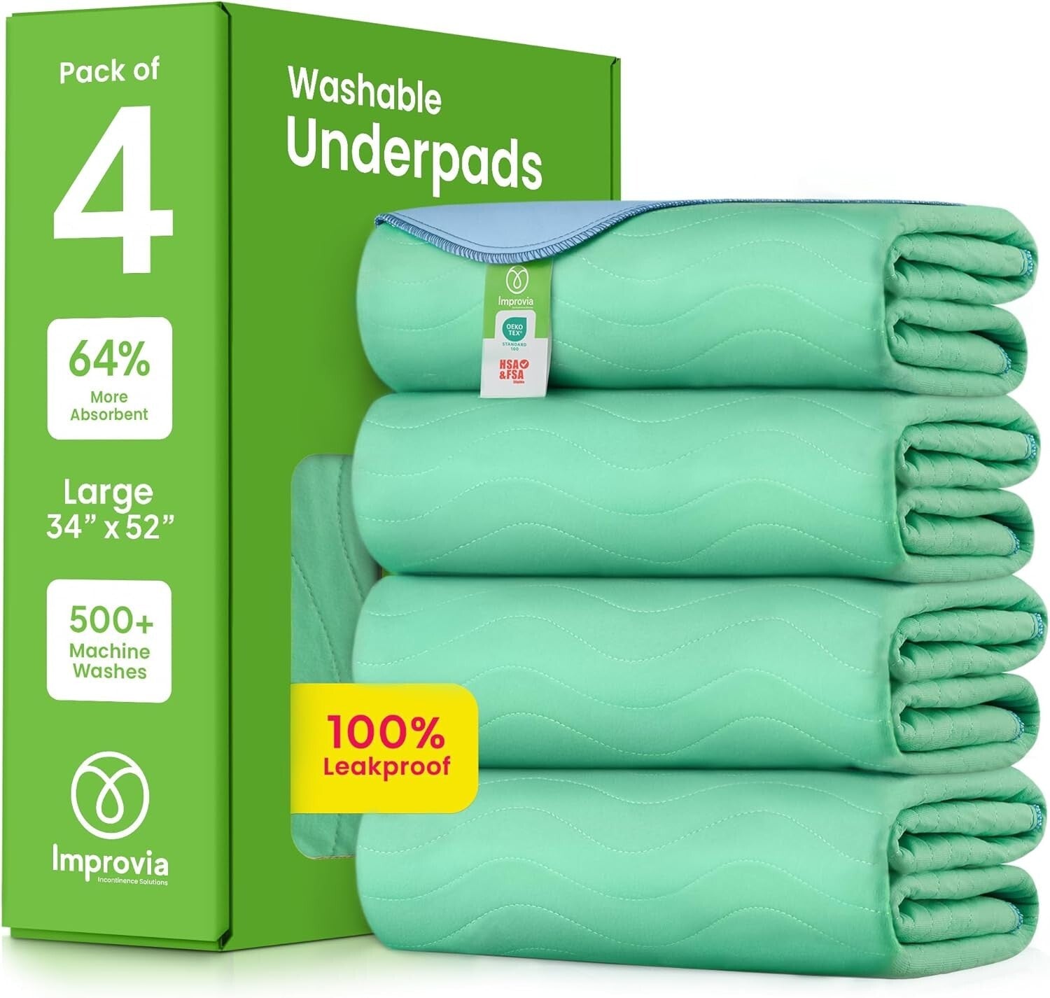 Pack of 4 Waterproof Incontinence Pads, 34" x 52" – Maximum Absorbency & Comfort