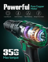 Load image into Gallery viewer, KIMO 20V Cordless Drill Set - 2 Batteries, 350 In-lb Torque, 18 Accessories