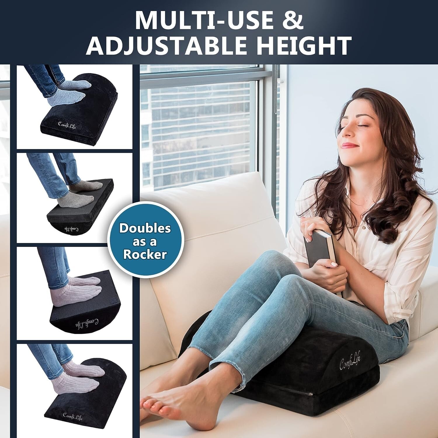 Multipurpose Adjustable Foot Stool - Memory Foam Comfort for Back Pain Relief