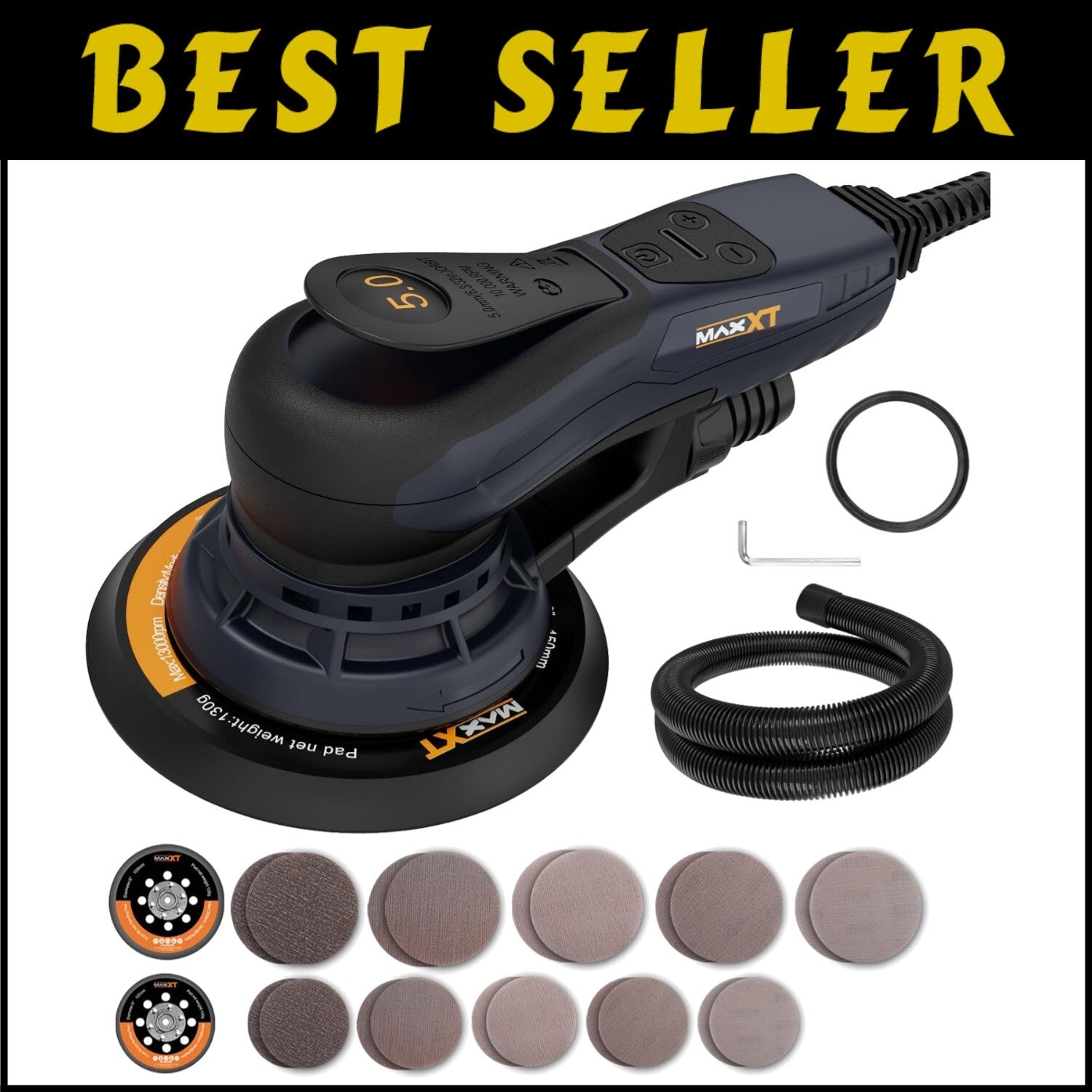 Electric Random Orbital Sander with 5" & 6" Pads for Woodworking Precision