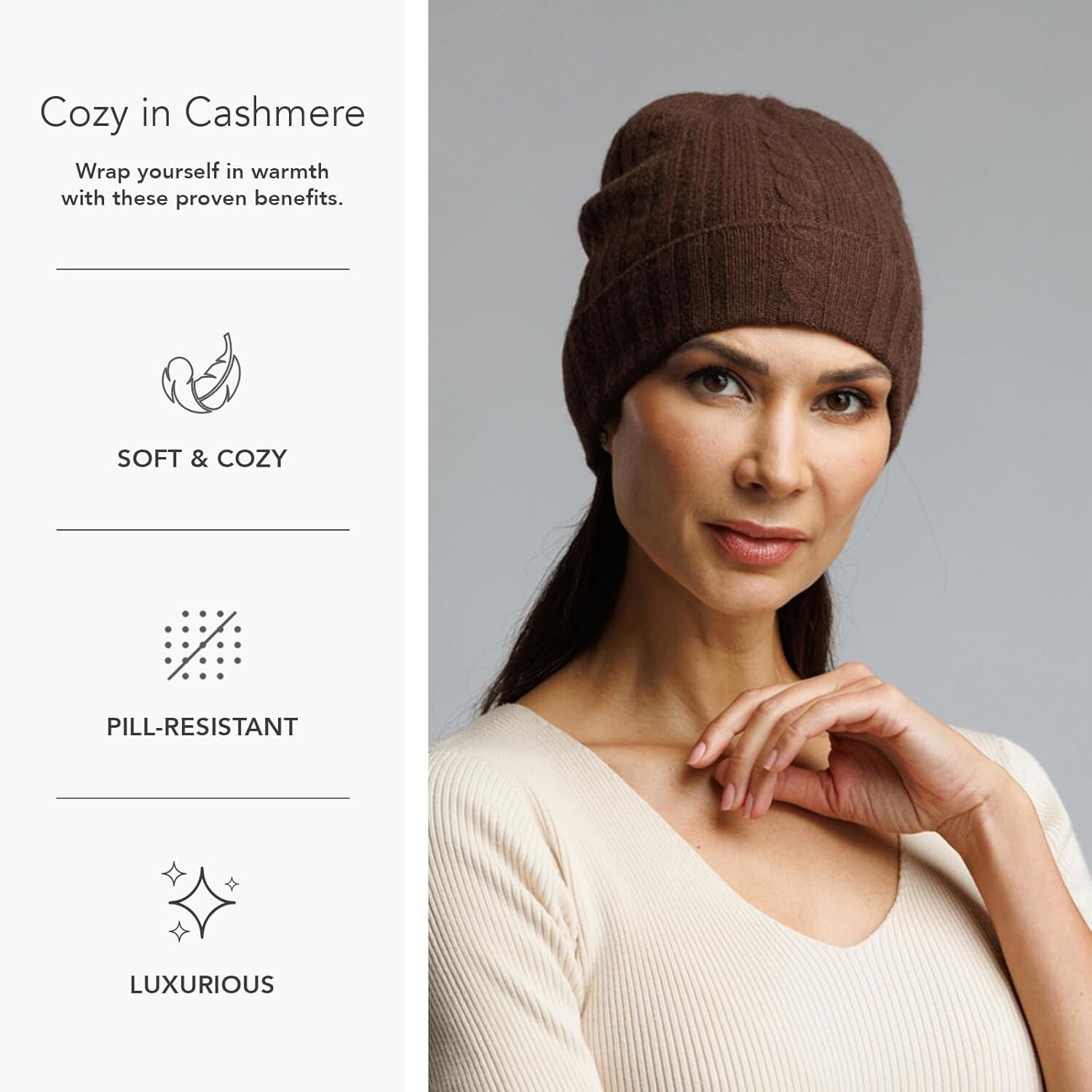Elegant Women's Cable Knit Cashmere Hat with Cuffed Design for Cozy Winter