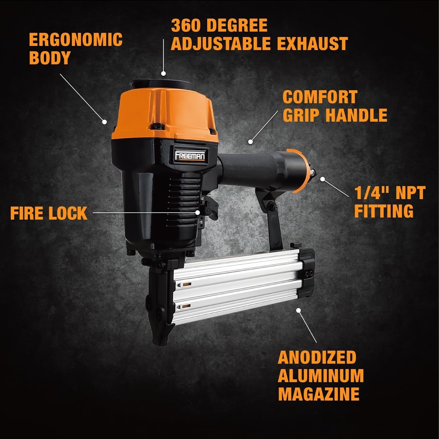 Heavy Duty Pneumatic 14-Gauge T Nailer for Concrete and Steel - 5/8'' to 2-1/2''