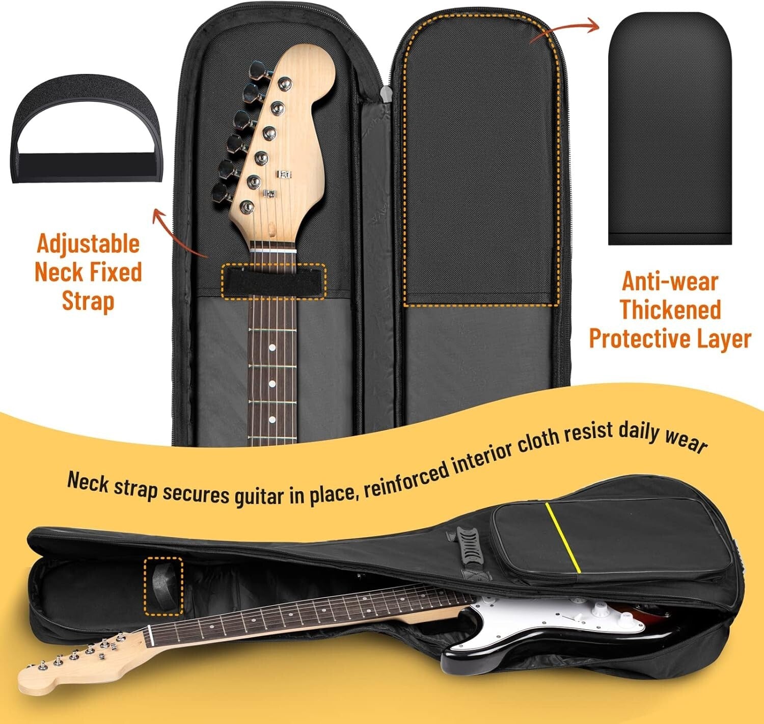 Durable 40.9'' Electric Guitar Case with Neck Fixing Strap and Padded Protection