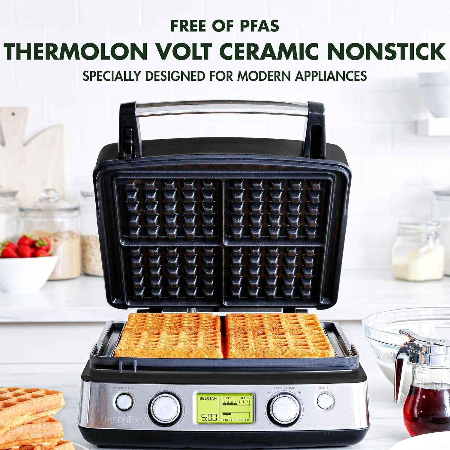 Elite Belgian & Classic Waffle Iron with Dishwasher Safe Plates - No Overflow