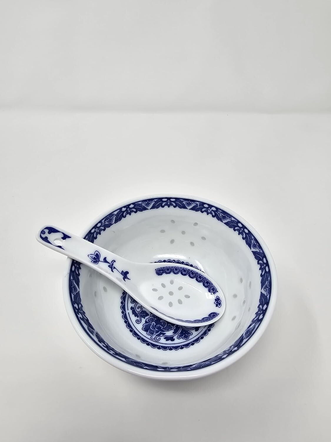 Elegant Blue & White Porcelain Bowls with Free Spoons - 10 pcs, 237ml Each