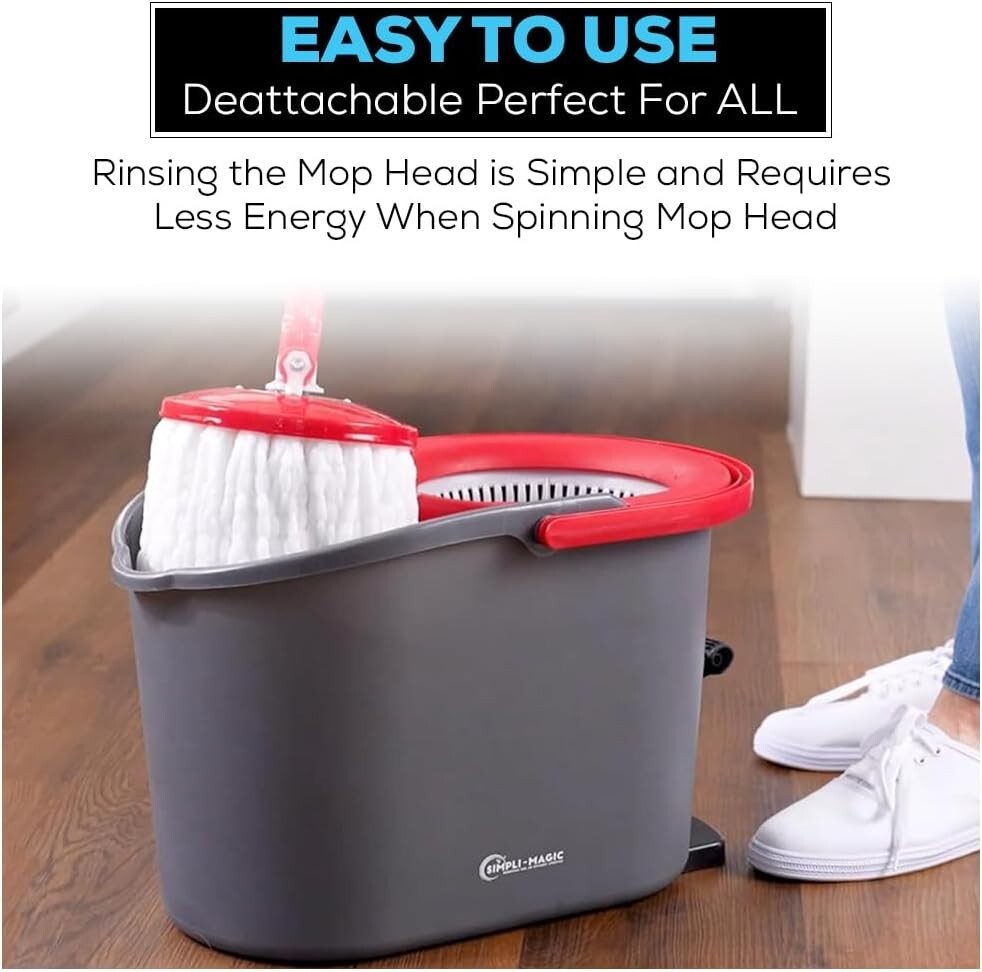 Ultimate Spin Mop Cleaning System - 3 Microfiber Heads & Easy Use for All Floors