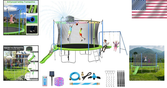 Ultimate 14FT Trampoline Set with Slide, Swings & Basketball Hoop - Family Fun
