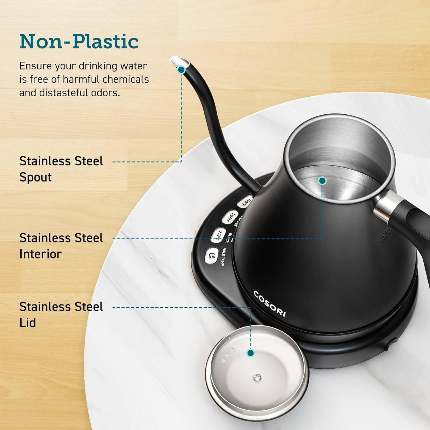 Elegant Electric Gooseneck Kettle with 5 Temperature Presets & 1-Hour Keep Warm