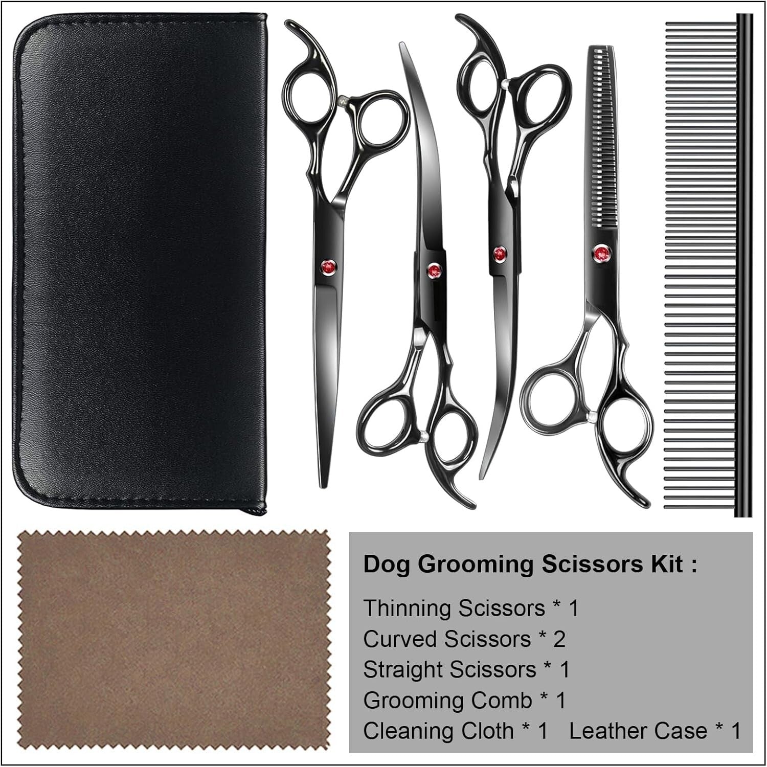Ergonomic 6-in-1 Pet Grooming Scissors Kit - Precision Cutting for Dogs & Cats