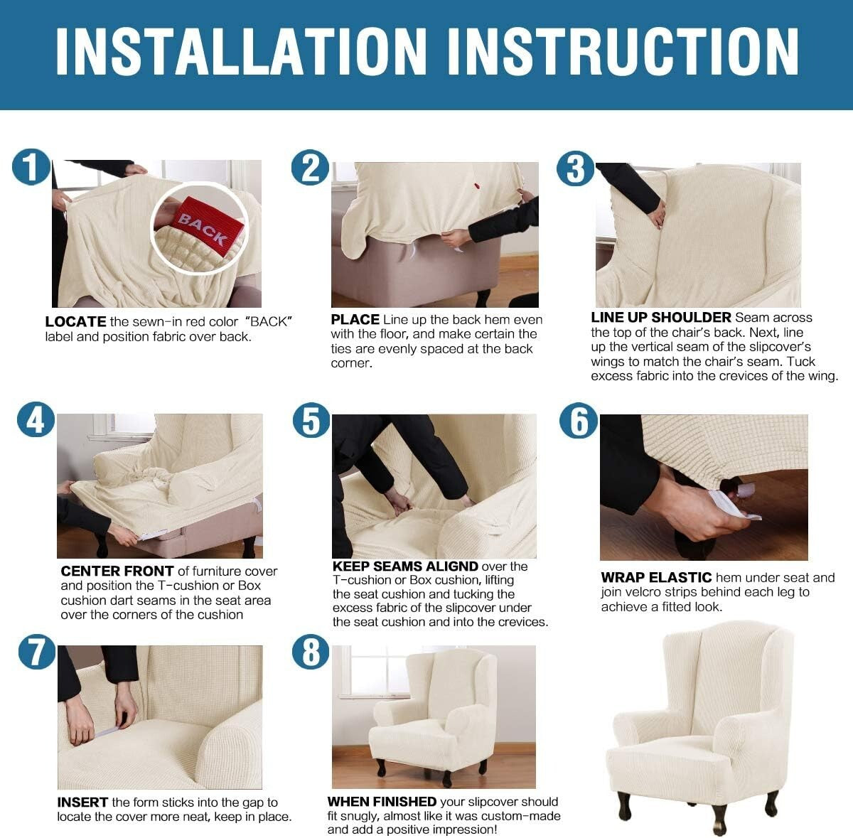 Premium 1 Piece Wing Chair Covers - Soft Stretch Fabric, Easy Care Protection