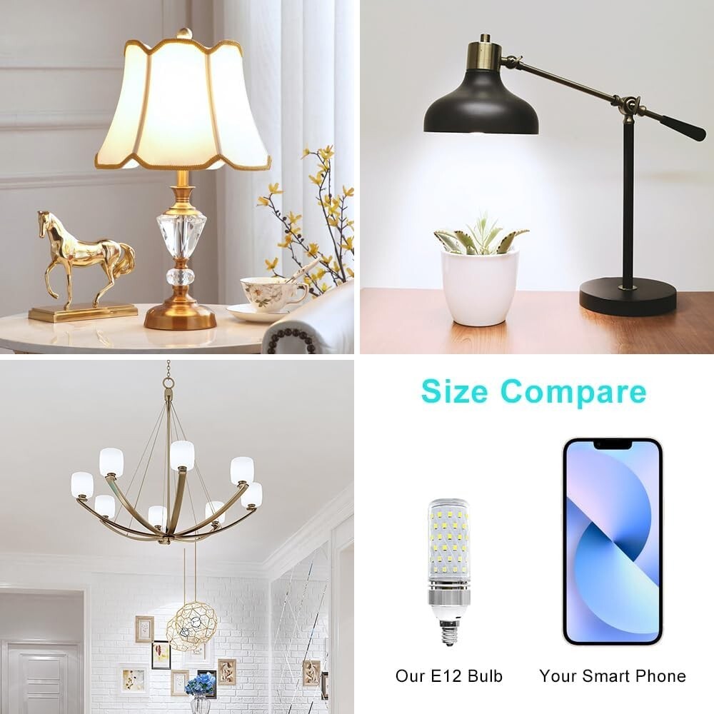 E12 LED Bulbs, 16W 1500LM Daylight White 6000K - Pack of 12 Energy-Saving Lamps