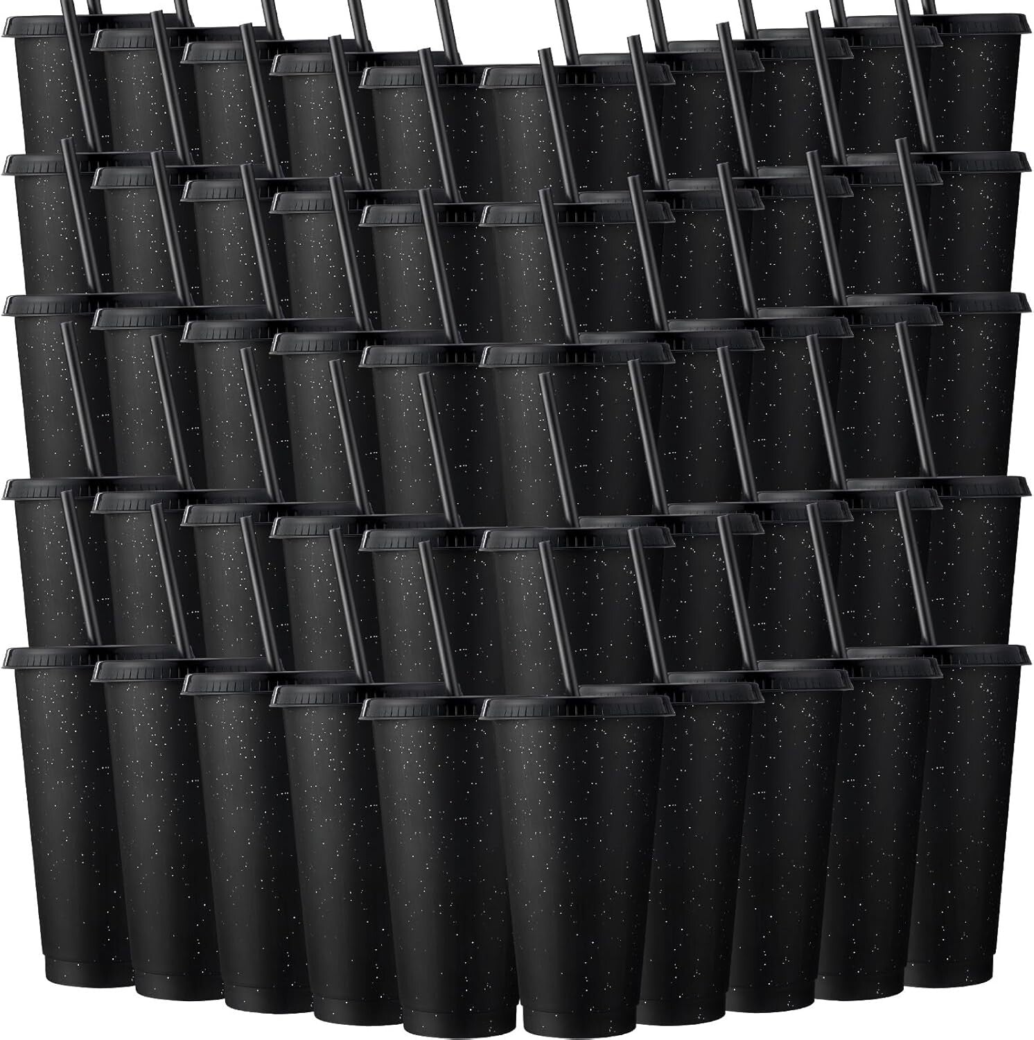 60 Pack Black Glitter Tumblers with Straw & Lid – Stylish Drinkware for Parties
