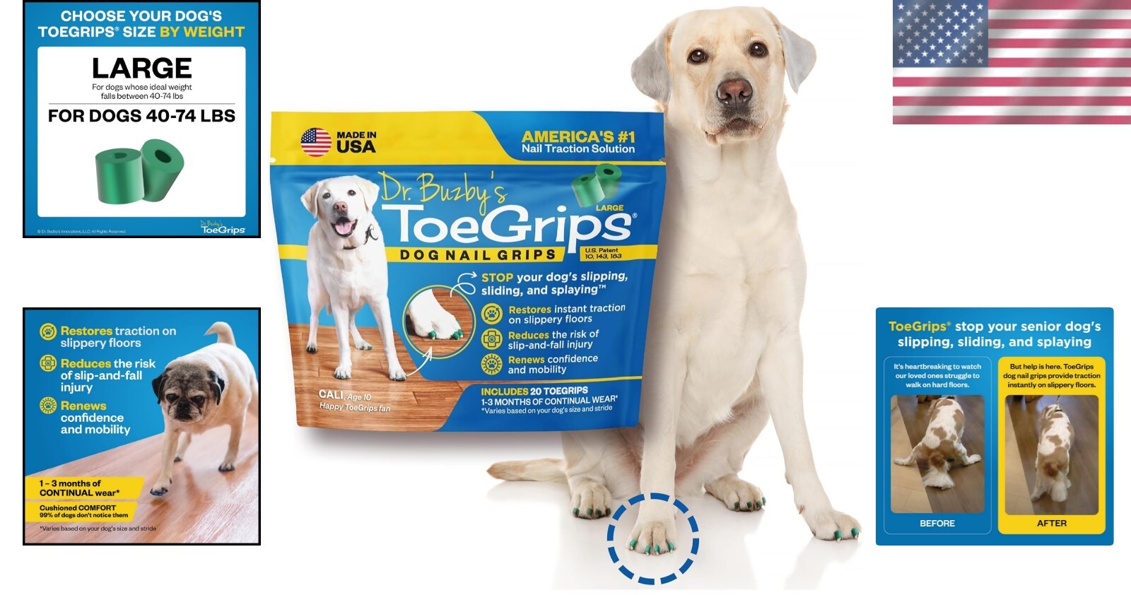 GripZone Technology Large Dog Grippers - 20 Counts for Safe Indoor/Outdoor Use