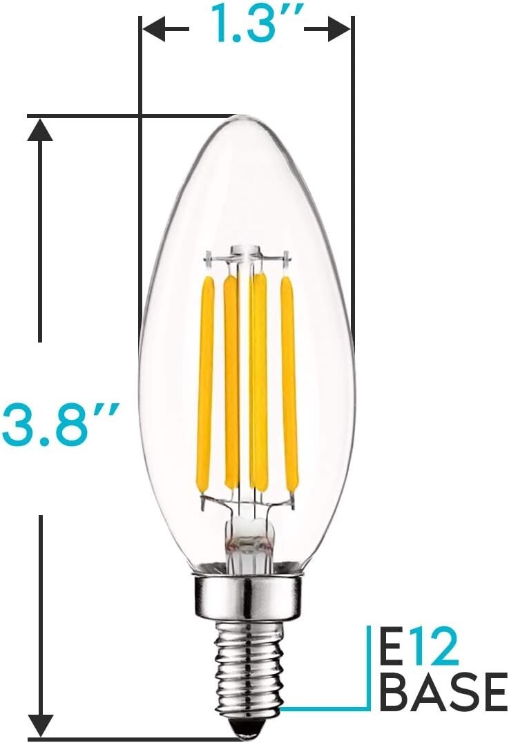 12-Pack Vintage Edison LED Candelabra Bulbs - Dimmable 60W Equivalent Warm White