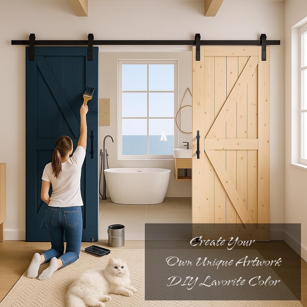 36x84 Unfinished Knotty Pine Barn Door with Sliding Hardware Kit for Elegance