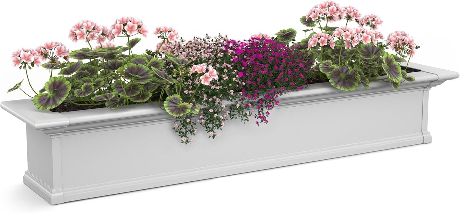 Lightweight 48 Inch White Window Box with Built-In Reservoir for Thriving Plants