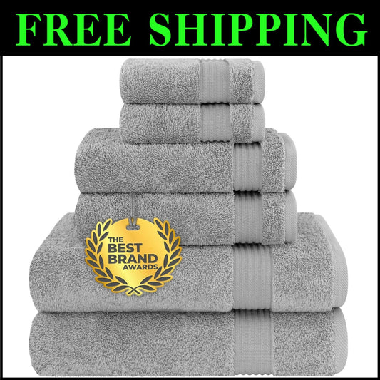 Elegant Cotton Towel Set - 2 Bath, 2 Hand, 2 Washcloths – Light Gray Luxury