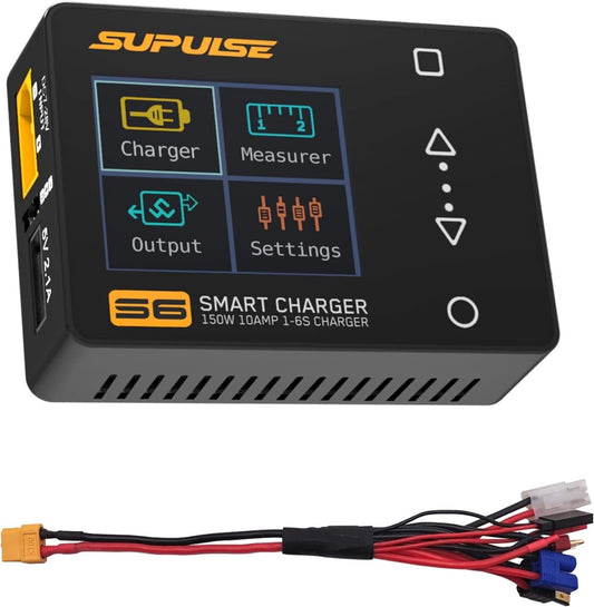Efficient 1-6S RC Battery Charger with Touchscreen and Multi-Connector Support