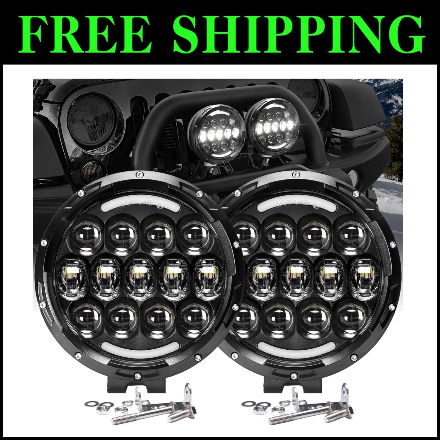 2 PCS 7-Inch Clear Lens LED Lights - Universal Compatibility for Trucks & ATVs