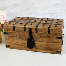 Load image into Gallery viewer, Large Handcrafted Storage Chest with Vintage Iron Lock - 14.5x8x6.75 Inches
