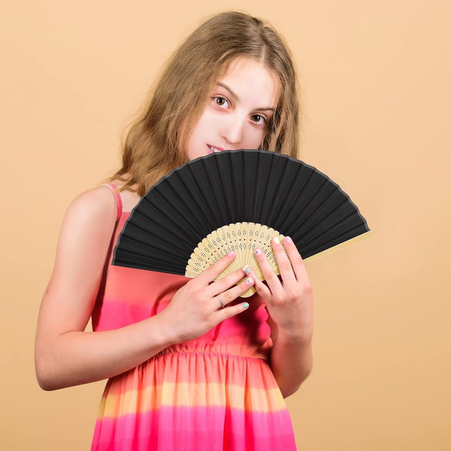 Decorative 48 Silk Bamboo Folding Fans - Perfect for Summer Parties & Weddings