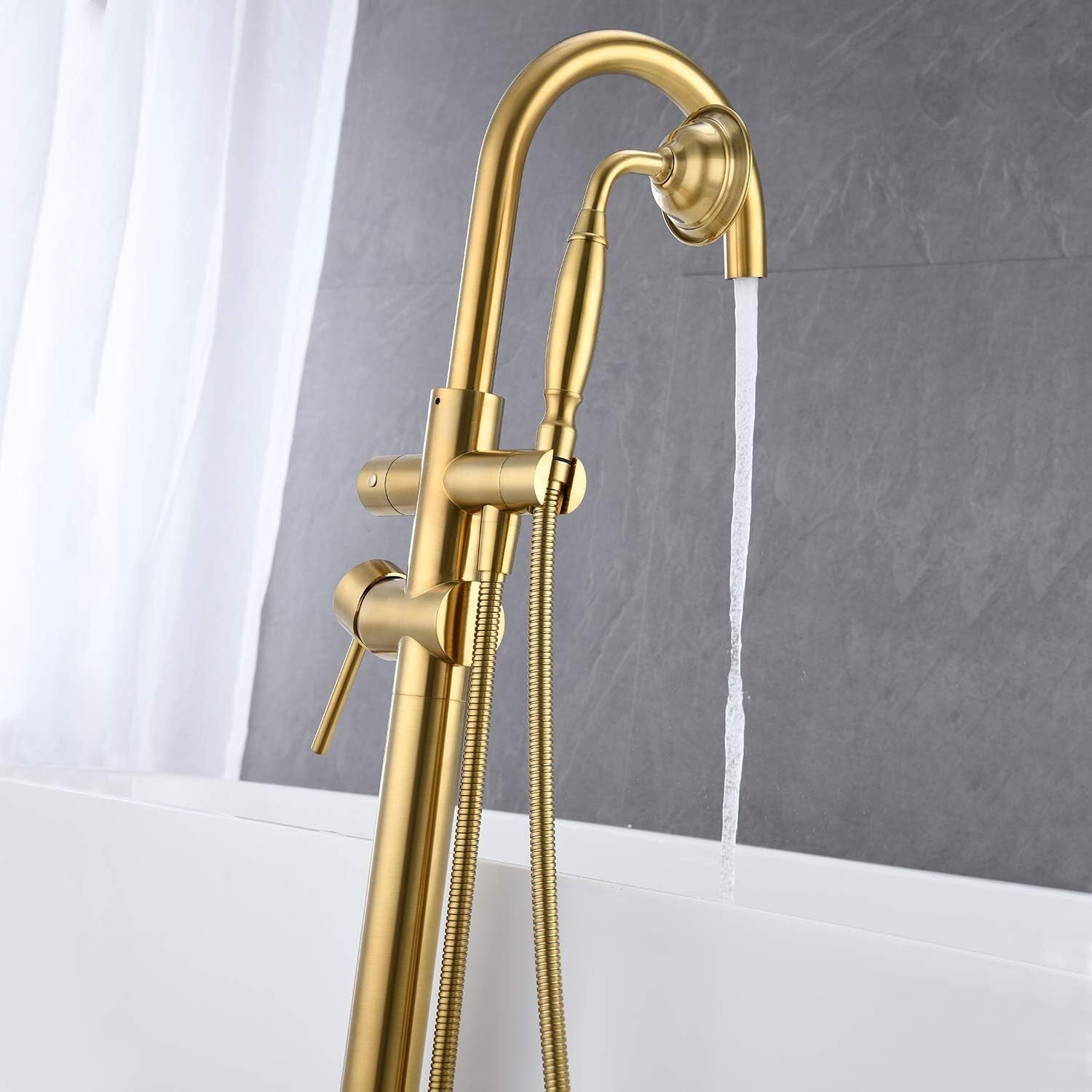 Luxury Brass Floor-Mounted Tub Filler with 30.5'' Hose - Modern Bathroom Upgrade