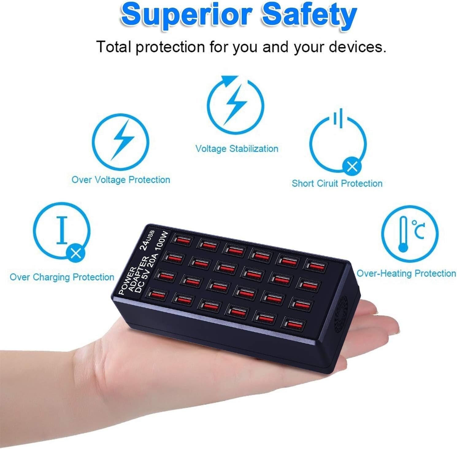 Portable 24-Port USB Fast Charging Station - Safe and Efficient for Travel