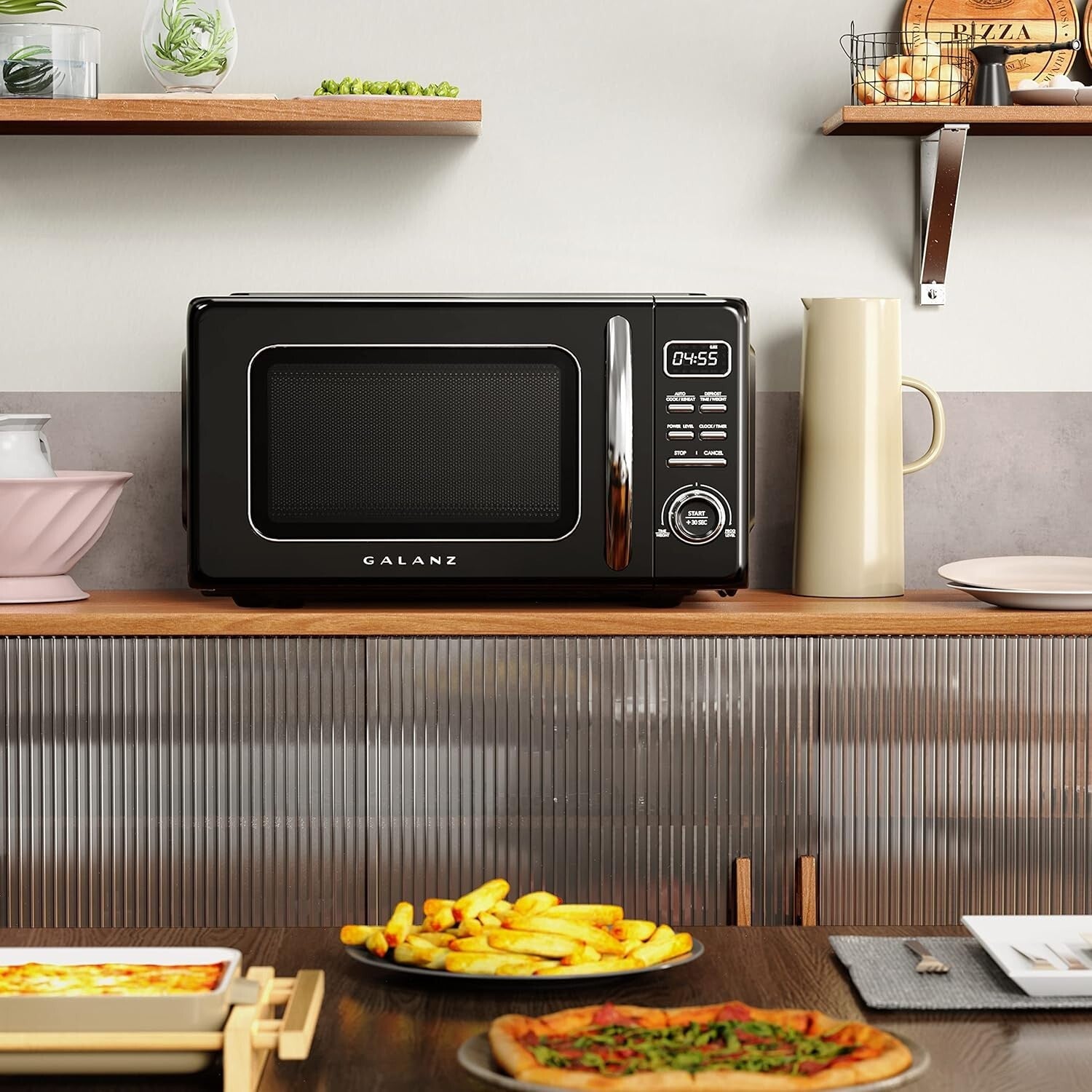 1.1 cu ft Retro Microwave with Auto Programs & Easy Clean Glass Turntable, Black