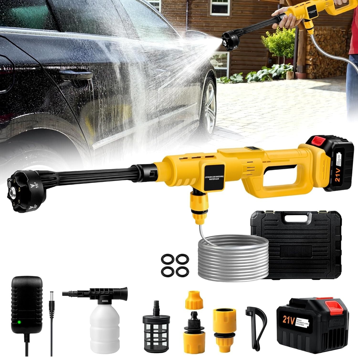 Lightweight Cordless Pressure Washer Gun - 900 PSI, Ideal for Cars and Gardens