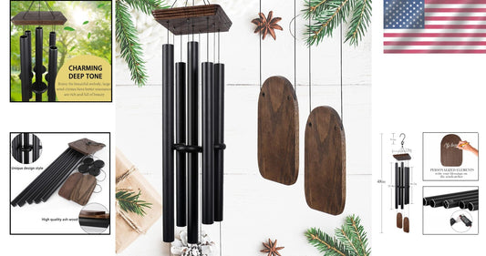 48" Large Deep Tone Wind Chimes in Black - Perfect Outdoor Decor & Memorial Gift